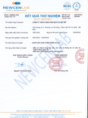 KẾT QUẢ THỬ NGHIỆM | Nước Nha Đam Thiên Nhiên  Alova