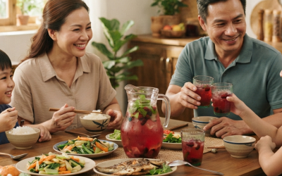 Gợi ý dùng nước nha đam dâu tằm cho bữa ăn gia đình
